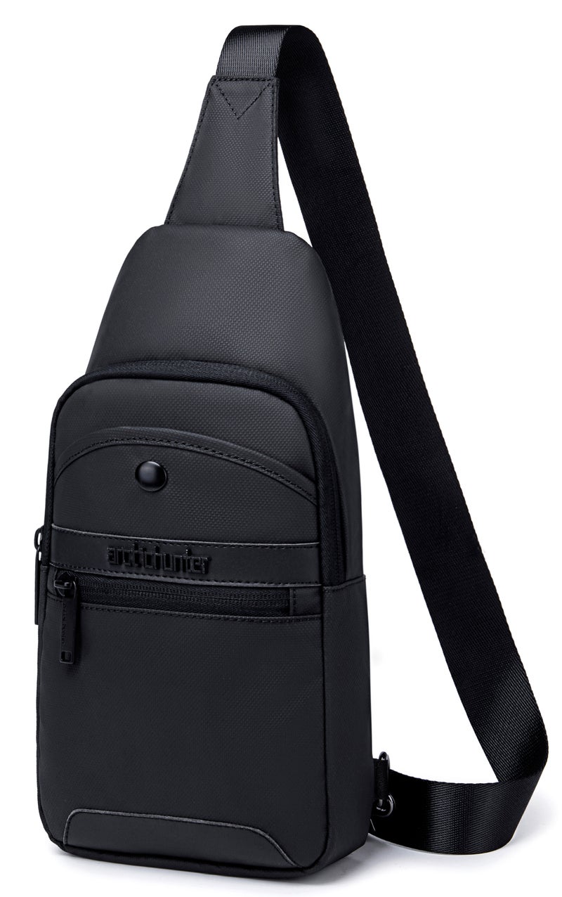 ARCTIC HUNTER Sling Bag for Men and Women, Water Resistant Durable Small Shoulder Daypack with Built in Earphone Jack and Shock Proof Compartments, XB13001, Black - Image 1