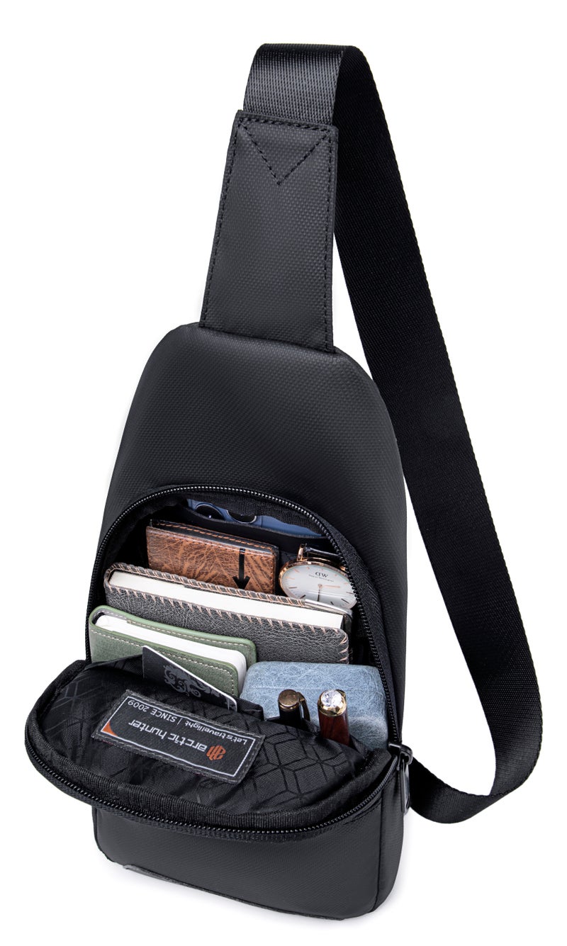 ARCTIC HUNTER Sling Bag for Men and Women, Water Resistant Durable Small Shoulder Daypack with Built in Earphone Jack and Shock Proof Compartments, XB13001, Black - Image 5
