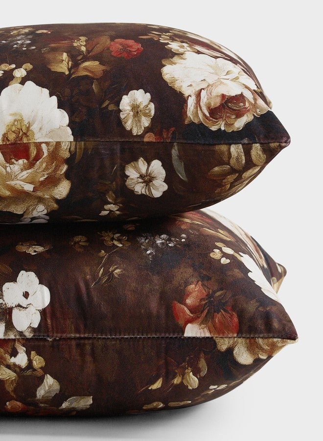 StangH 18x18 inch Floral Throw Pillow Covers, Brown Velvet Blossom Decorative Square Cushion Covers Super Soft Seasonal Vintage Pillowcases for Couch Bed Sofa, Pack of 2 - Image 5