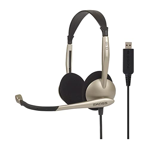 Koss CS100 USB Double Sided On-Ear Headset with Boom Microphone, Lightweight Design, Black and Beige - Image 4