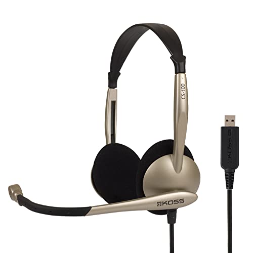 Koss CS100 USB Double Sided On-Ear Headset with Boom Microphone, Lightweight Design, Black and Beige - Image 1