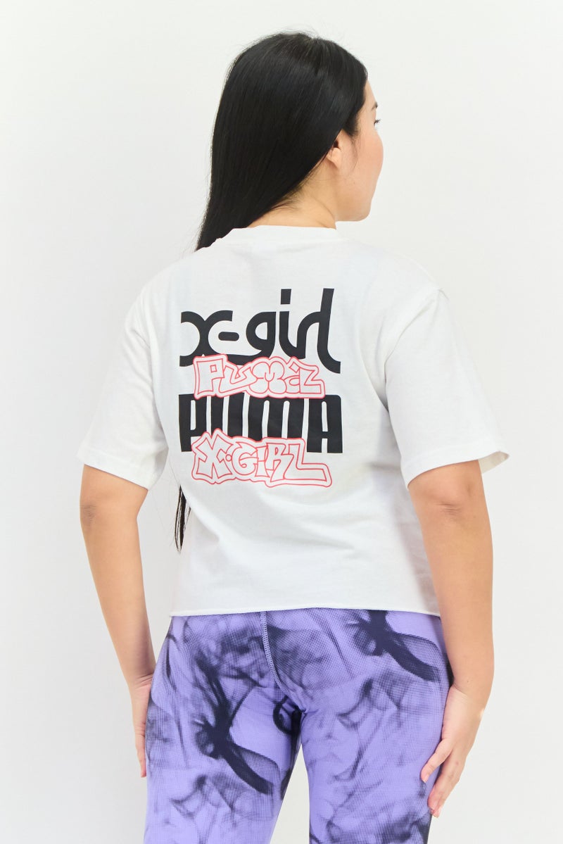 PUMA بلوزة قصيرة الأكمام للنساء من بومة x X-Girl، ملابس رياضية، خارجية، بيضاء - Image 3