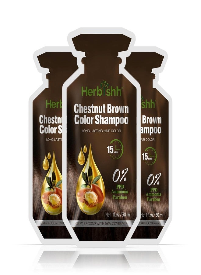 Herbishh Chestnut Brown Hair Shampoo, Hair Color for Gray Coverage, 3 in 1 Hair Dye Shampoo - champu para tenir el cabello, Colors in Minutes, Easy to Use PPD Free Pouch 30mlx10p - Image 4