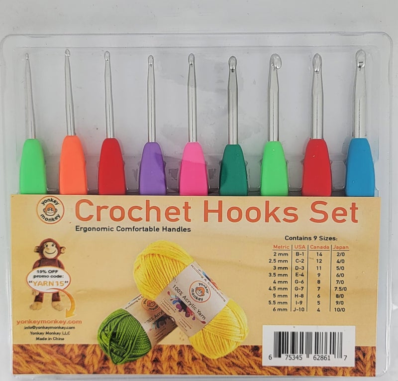 Yonkey Monkey 9 pcs Crochet Hooks Set by Yonkey Monkey. Crochet Hooks Knitting Needles, Assorted Sizes with Non-Sticking Ergonomic Handle, Perfect Gift - Image 5