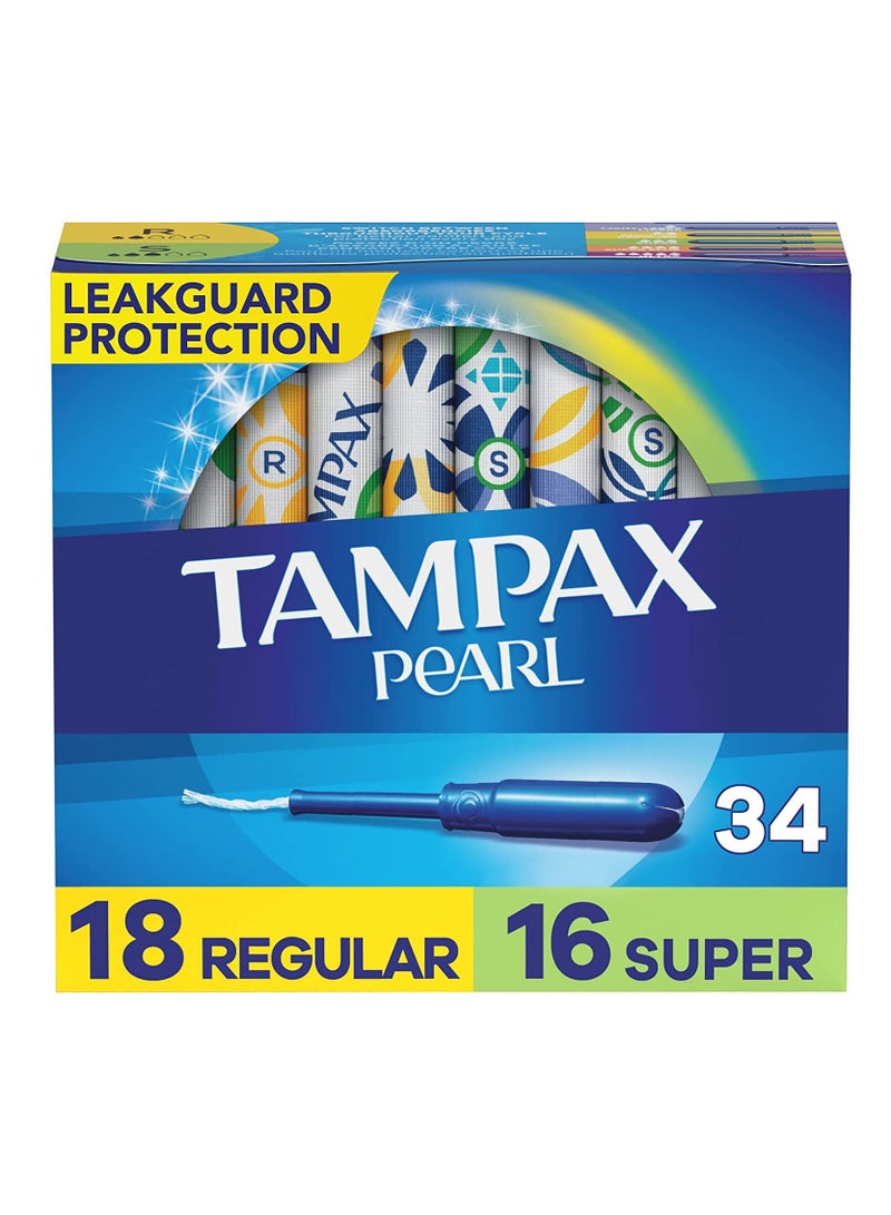Tampax Pearl absorbency with leak guard braid duo unscented tampons 34 count 