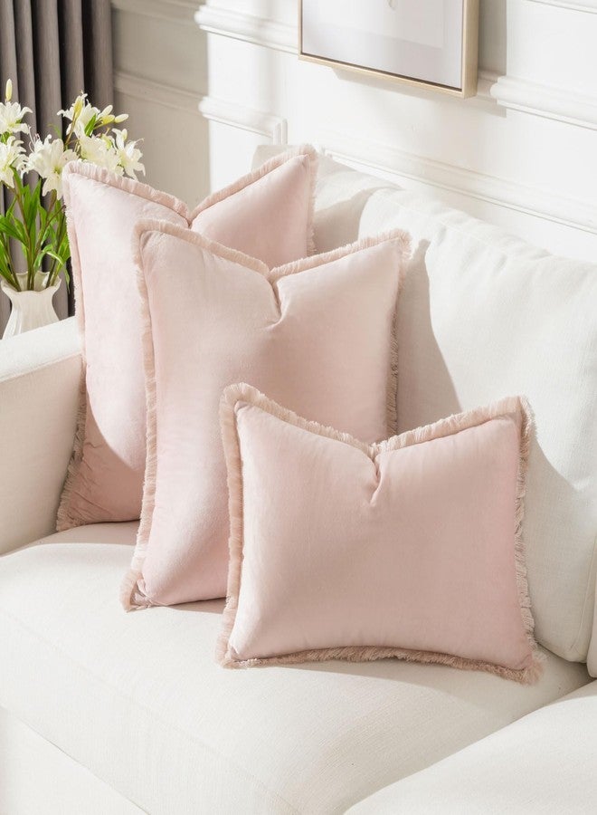 FUTEI Pink Velvet Decorative Throw Pillow Covers 18x18 Set of 2,Soft Cozy Edge with Tassels Cushion Case,Boho Modern Home Decor for Couch Bed Living Room - Image 5