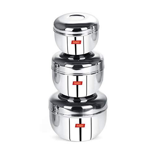 Sumeet Heavy Gauge Mirror Finish Apple Shape Storage Containers, Set Of 3Pcs, (500Ml, 750Ml, 1200Ml), Silver, Blue-Violet - Image 1