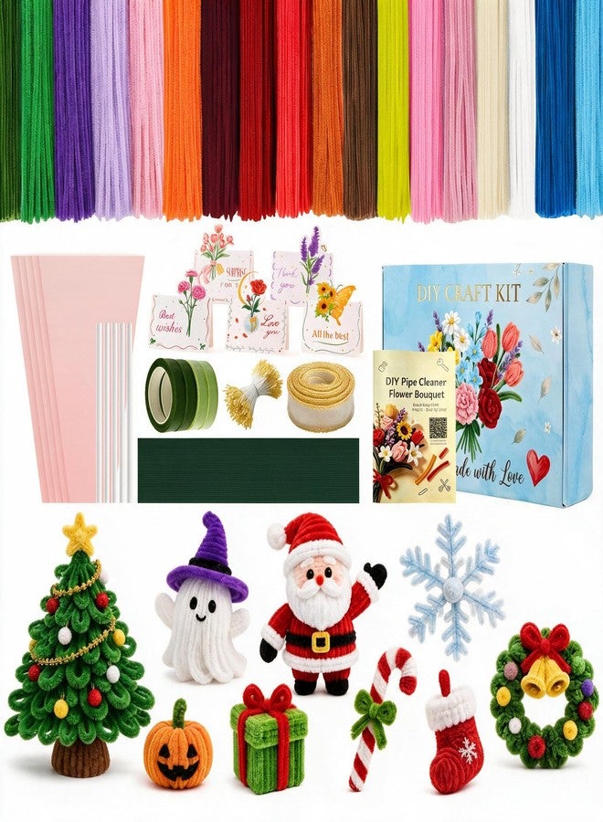 Irosiy 18-Color 1000pc Chenille Pipe Cleaner Flower Kit w/Tutorials & DIY Bouquet - Image 1