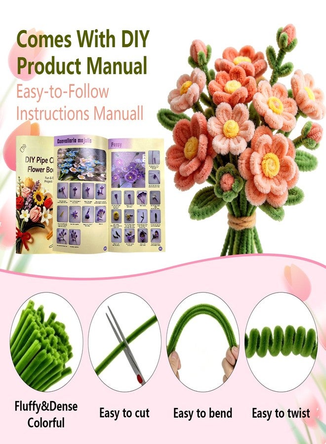 Irosiy 18-Color 1000pc Chenille Pipe Cleaner Flower Kit w/Tutorials & DIY Bouquet - Image 3