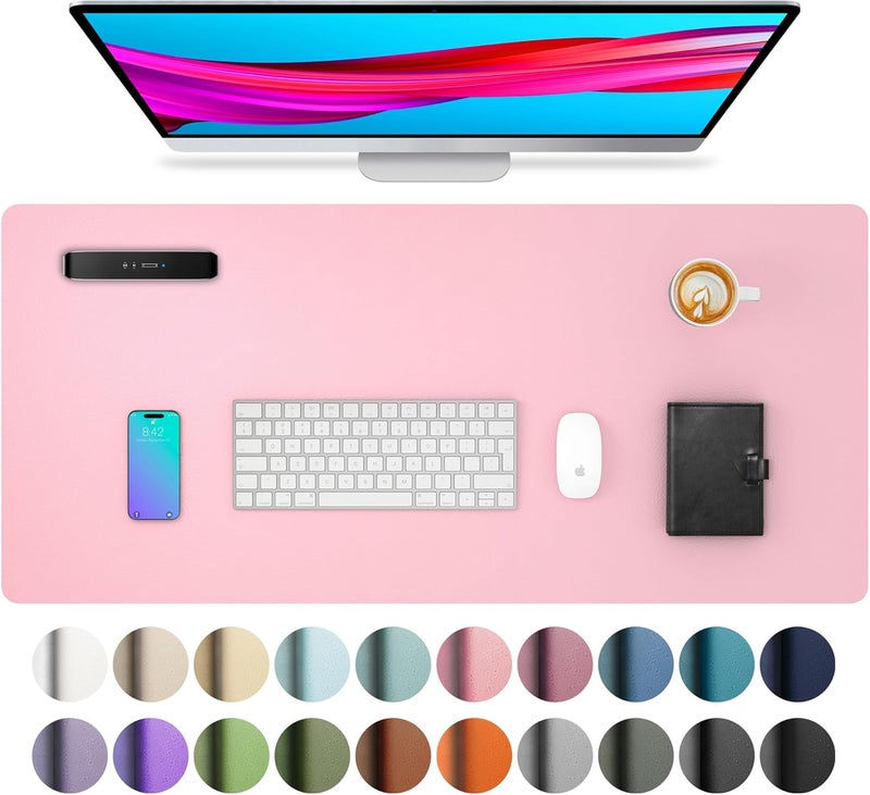 Aothia Leather Desk Pad Protector,Mouse Pad,Office Desk Mat, Non-Slip PU Leather Desk Blotter,Laptop Desk Pad,Waterproof Desk Writing Pad for Office and Home (31.5" x 15.7", Fairy Pink) - Image 1