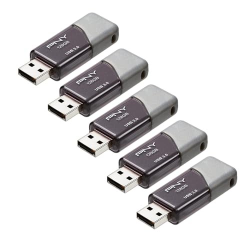 PNY 128GB Turbo Attaché 3 USB 3.0 Flash Drive 5-Pack – Grey, P-FD128X5TBOP-MP, 100MB/s, Light-Weight Durable - Data Storage and Transfer - Image 1