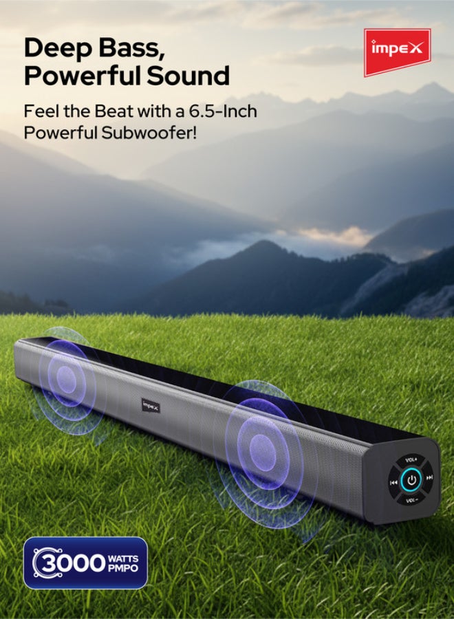 Impex 2.0 Channel Sound Bar with 3000W PMPO Power, Bluetooth Version 5.0, LED Display, Remote Control, USB/AUX/HDMI/Optical Inputs SB 1401 Black - Image 3