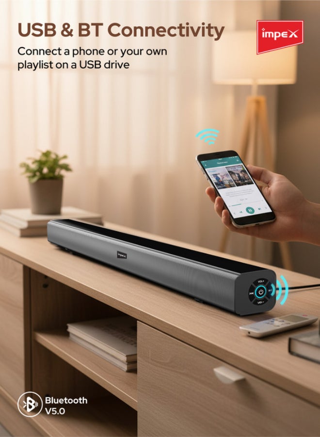 Impex 2.0 Channel Sound Bar with 3000W PMPO Power, Bluetooth Version 5.0, LED Display, Remote Control, USB/AUX/HDMI/Optical Inputs SB 1401 Black - Image 4