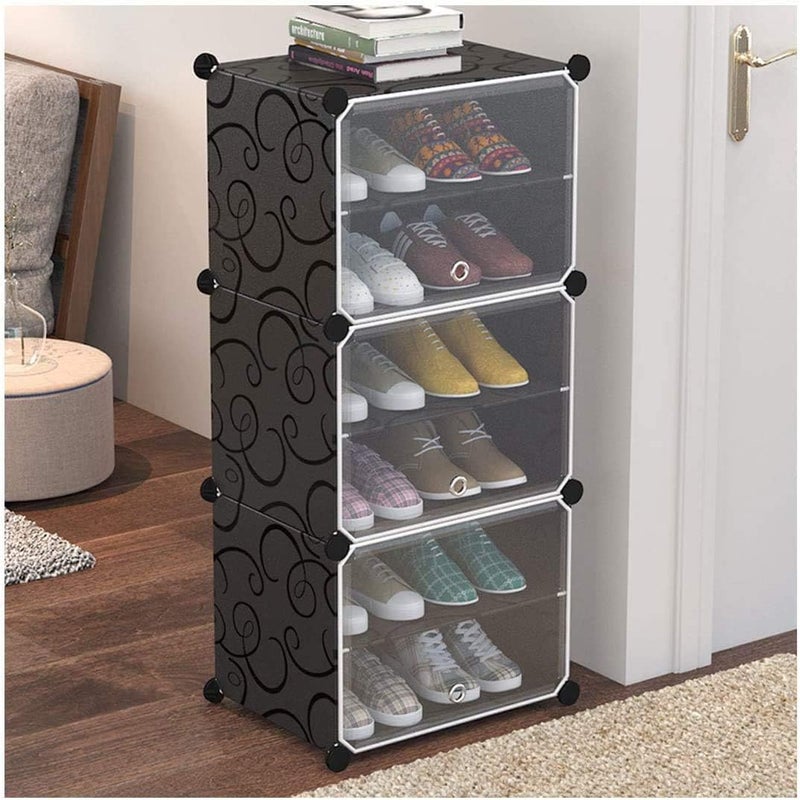 KEEKOS Shoe Rack Multipurpose 5 Shelves Shoe Rack with Zip Door Cover & Side Pockets, Multiuse Wide Shelve,Rack for Footwear, Toys, Clothes (Black, 6-Layer) - Image 2