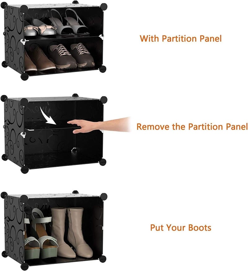 KEEKOS Shoe Rack Multipurpose 5 Shelves Shoe Rack with Zip Door Cover & Side Pockets, Multiuse Wide Shelve,Rack for Footwear, Toys, Clothes (Black, 6-Layer) - Image 4