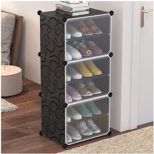 KEEKOS Shoe Rack Multipurpose 5 Shelves Shoe Rack with Zip Door Cover & Side Pockets, Multiuse Wide Shelve,Rack for Footwear, Toys, Clothes (Black, 6-Layer) - Image 1
