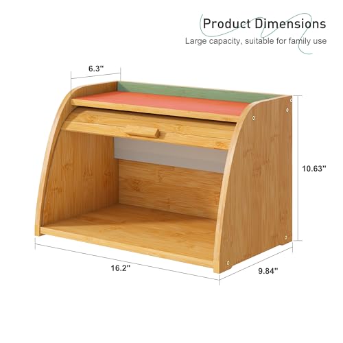 Vriccc Bread Box for Kitchen Countertop, Large Bamboo Wood Bread Box, Wooden Corner Bread Storage Capacity - Image 4