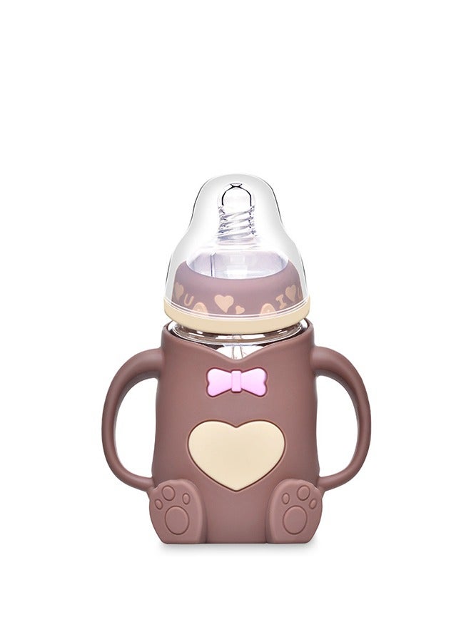 Baby Sippy Cup 240ml brown Glass Bottle Newborn/Nursling Anti Choking, Anti Falling, Anti Bloating Dual-Use Children's Glass Bottle - Image 2