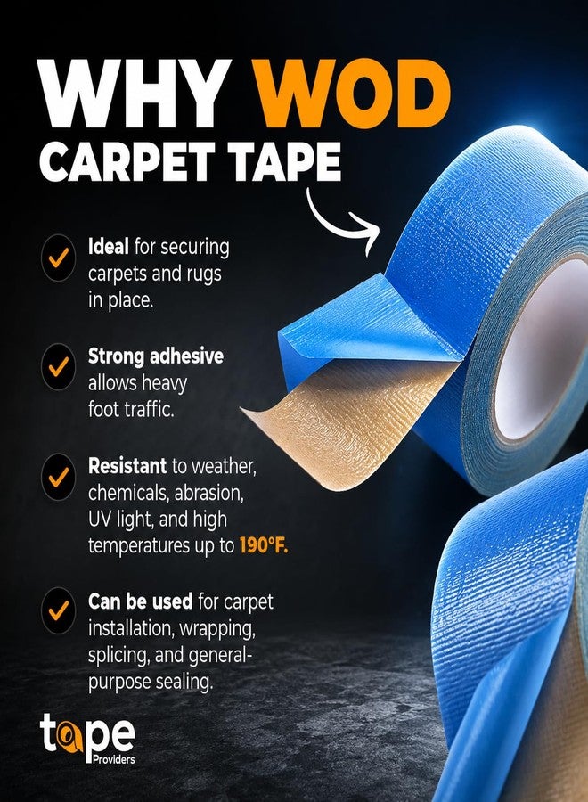 WOD Tape WOD Double Sided Carpet Tape, 2 inch x 25 ft. Heavy-Duty Tack, Residue Free, for Convention & Trade Shows Indoor/Outdoor Rugs DCCT110W - Image 2