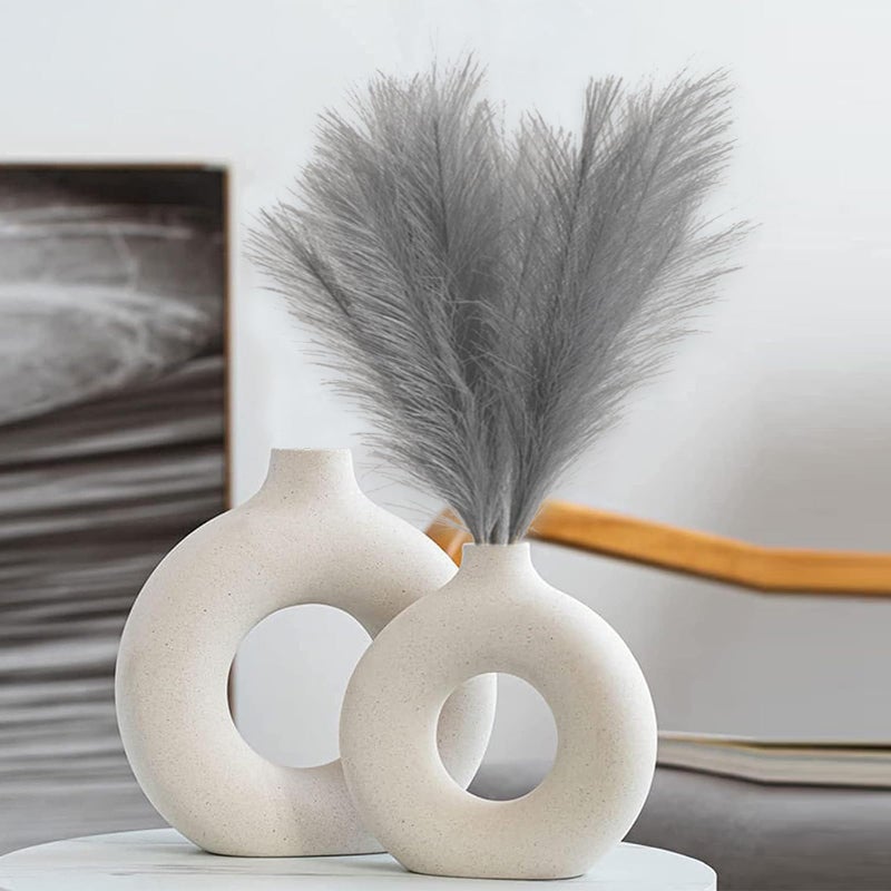 Bnecnet 10 Stems Faux Pampas Grass - 17.7" Artificial Pampas Grass Decor Fluffy Small Pampas Flower Arrangement and Vase Filler for Boho Home Wedding Mothers Day Decorationï¼ˆGreyï¼‰ - Image 1