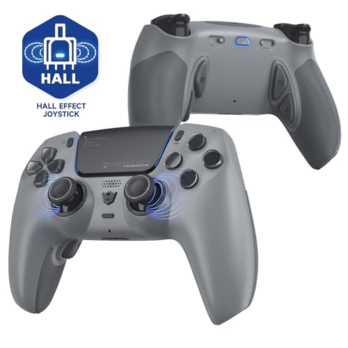 HEXGAMING PHANTOM Controller for Competitive Gaming - Hall Effect, 4 Remappable Buttons, 6 Profiles, 8 Interchangeable Stick, and Adjustable Triggers Compatible with ps5, PC, Mobile - 1994 Gray - Image 1