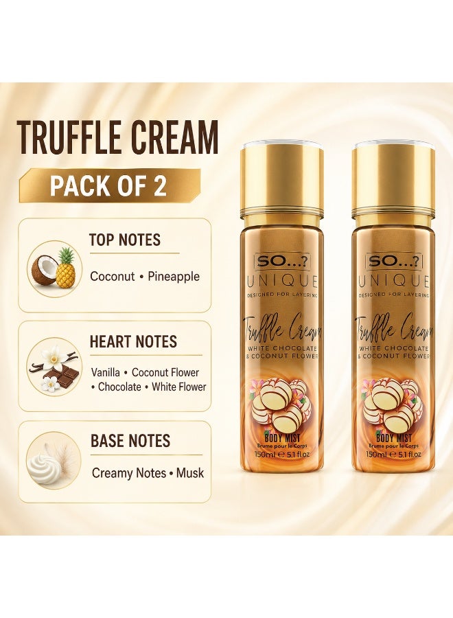 So..? SO…? Unique Truffle Cream Body Mist for Women, Vegan Perfume Body Spray with Coconut, Pineapple, Vanilla, Chocolate & Musk Fragrance, 150ml (Pack of 2) - Image 2