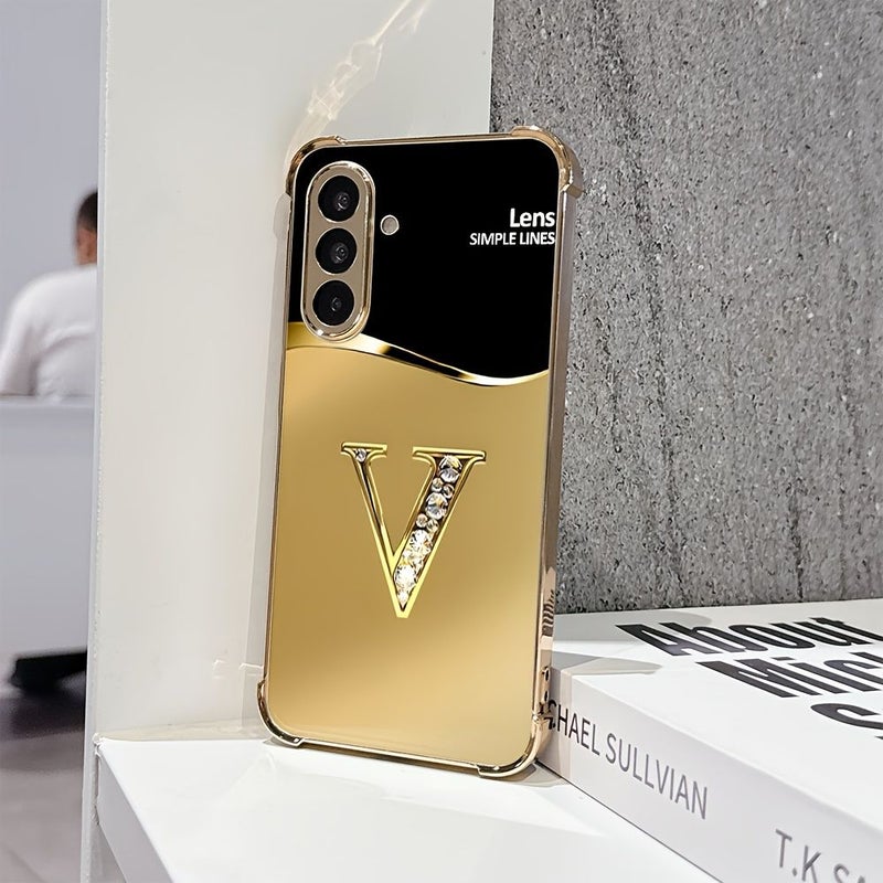 غلاف خلفي من الزجاج المقسّى المقاوم للكسر بنقش حرف V من الألماس الفاخر لهاتف سامسونج جالاكسي A56، ألوان متنوعة - 1 - Image 5