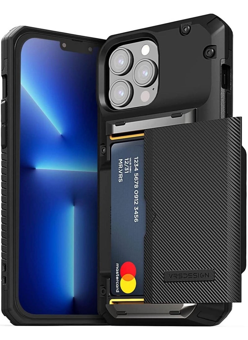 VRS Design - Damda Glide PRO Case Cover for iPhone 13 Pro MAX Wallet [Semi Automatic] Slider [3-4] Card Slot Holder - Black Groove - Image 1