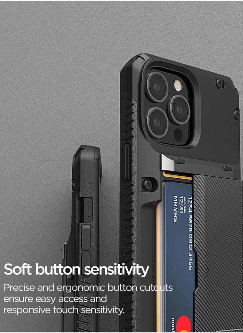VRS Design - Damda Glide PRO Case Cover for iPhone 13 Pro MAX Wallet [Semi Automatic] Slider [3-4] Card Slot Holder - Black Groove - Image 1