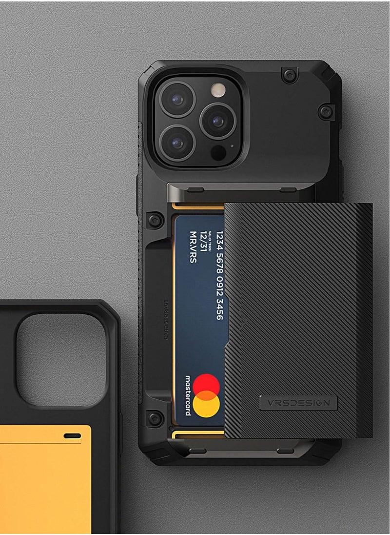 VRS Design - Damda Glide PRO Case Cover for iPhone 13 Pro MAX Wallet [Semi Automatic] Slider [3-4] Card Slot Holder - Black Groove - Image 1