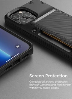 VRS Design Damda Glide PRO Case Cover for iPhone 13 Pro MAX Wallet [Semi Automatic] Slider [3-4] Card Slot Holder - Black Groove  - Image 5