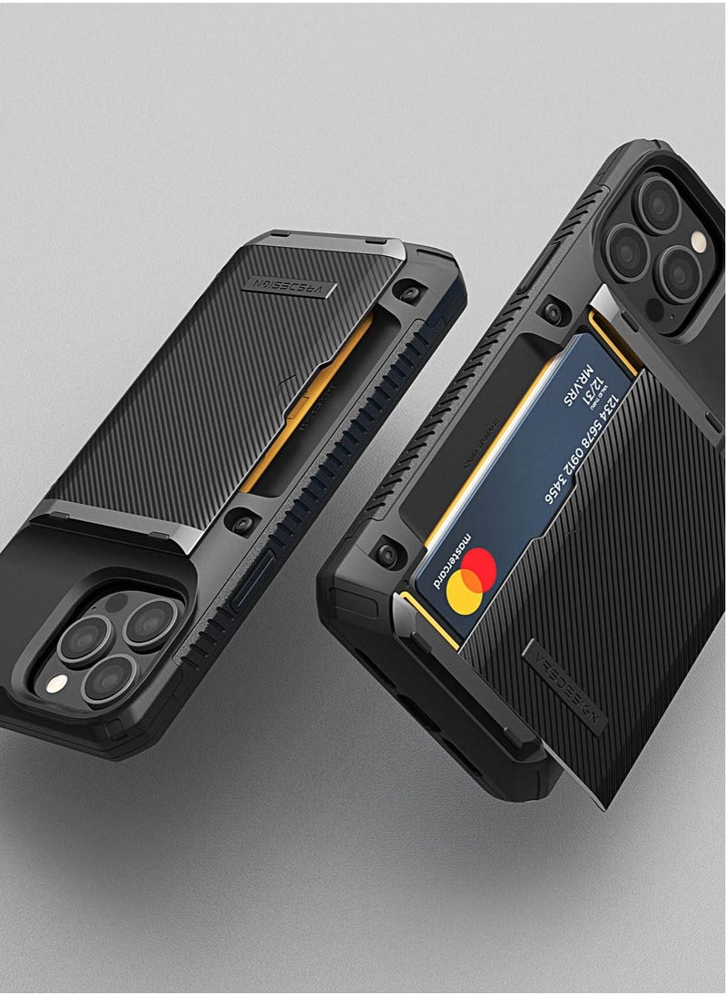 VRS Design - Damda Glide PRO Case Cover for iPhone 13 Pro MAX Wallet [Semi Automatic] Slider [3-4] Card Slot Holder - Black Groove - Image 1