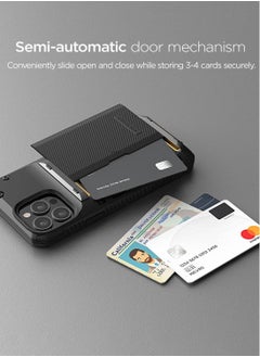 VRS Design Damda Glide PRO Case Cover for iPhone 13 Pro MAX Wallet [Semi Automatic] Slider [3-4] Card Slot Holder - Black Groove  - Image 3