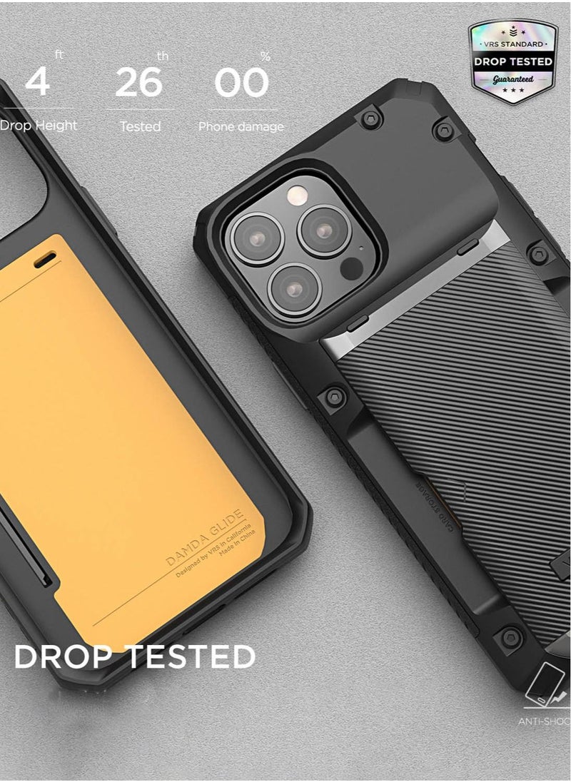 VRS Design - Damda Glide PRO Case Cover for iPhone 13 Pro MAX Wallet [Semi Automatic] Slider [3-4] Card Slot Holder - Black Groove - Image 1