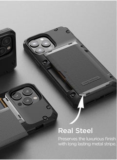 VRS Design Damda Glide PRO Case Cover for iPhone 13 Pro MAX Wallet [Semi Automatic] Slider [3-4] Card Slot Holder - Black Groove  - Image 4