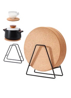 Excefore Cork Trivet, 5 Pack 7.5 Inches Round Cork Coasters with Plate Holders Organizer, Extra Thick Reusable Cork Mats for Hot Pots, Pans, Kettles, and Crafts  - Image 1