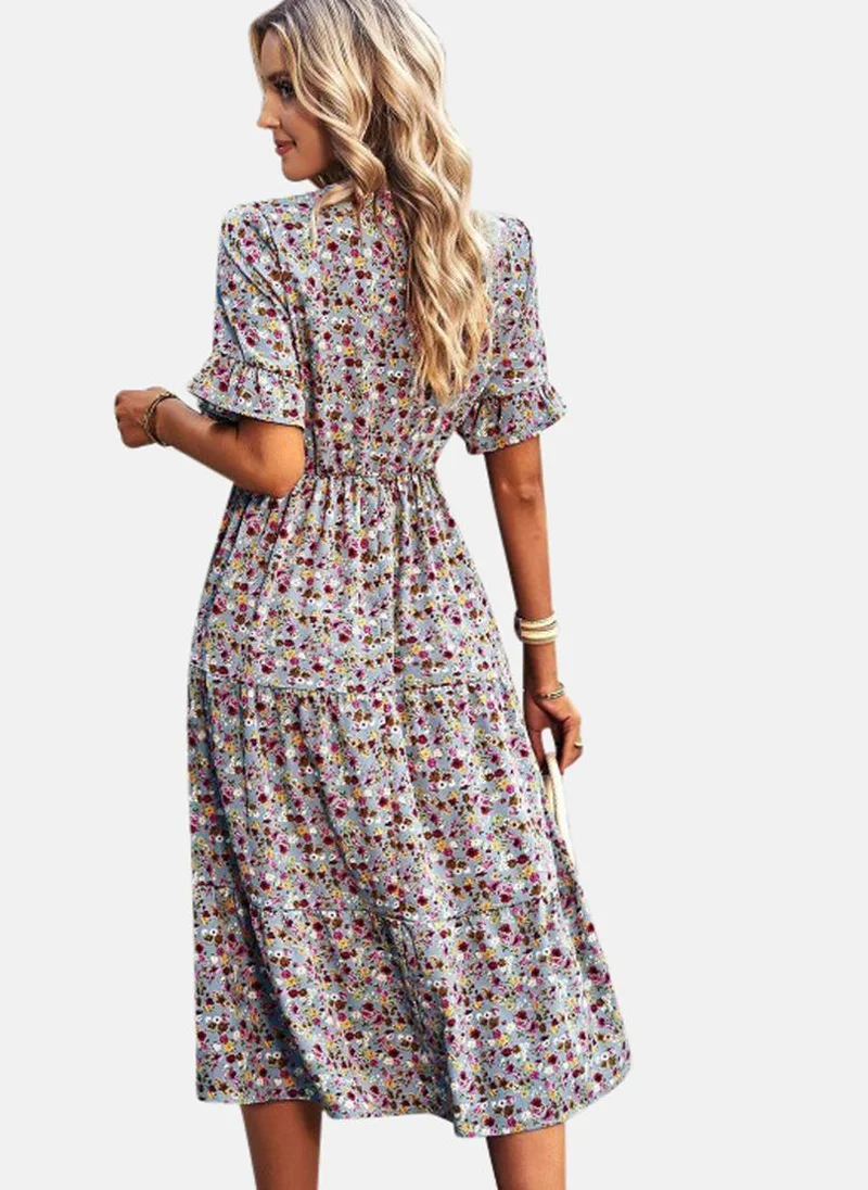 يونيكي Grey Printed A-Line Midi Dress