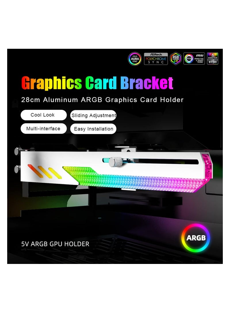 SYOSI Graphics Card GPU Support Bracket, 5V 3Pin ARGB Dual Interface & Small 4Pin Interface RGB Video Card Holder, 2 PCIE Slots Easy Installation GPU Bracket for 99% Cases - Image 3
