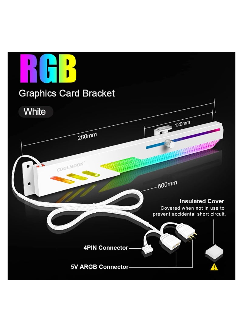 SYOSI Graphics Card GPU Support Bracket, 5V 3Pin ARGB Dual Interface & Small 4Pin Interface RGB Video Card Holder, 2 PCIE Slots Easy Installation GPU Bracket for 99% Cases - Image 4