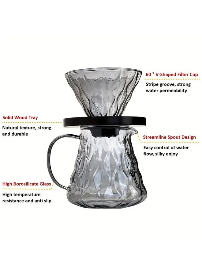 500ml 16oz Borosilicate Glass Coffee Pot With 100pcs Paper Filter And Glass Coffee Dripper 1 4 Cup Pour Over Heat Resistant Coffee Maker Set For Home Cafe Restaurant Camping Transparent - Image 2