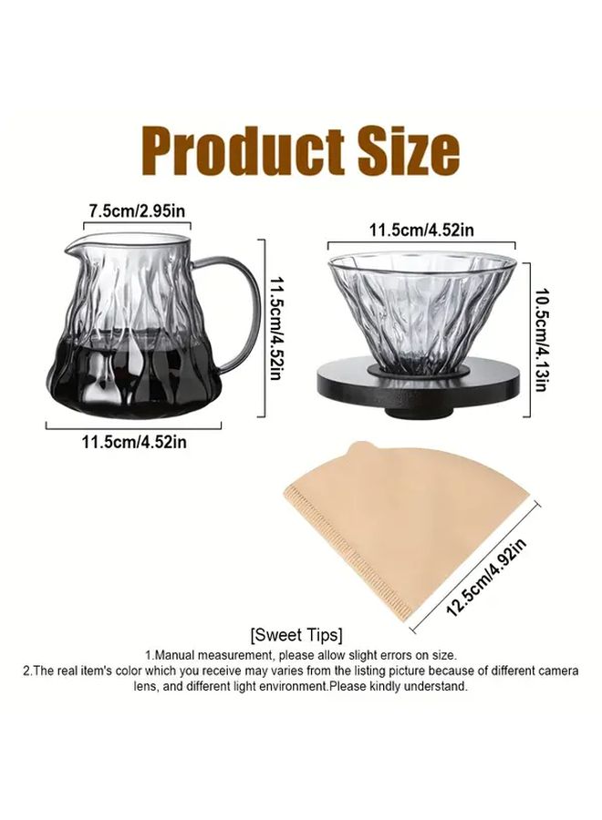 500ml 16oz Borosilicate Glass Coffee Pot With 100pcs Paper Filter And Glass Coffee Dripper 1 4 Cup Pour Over Heat Resistant Coffee Maker Set For Home Cafe Restaurant Camping Transparent - Image 3