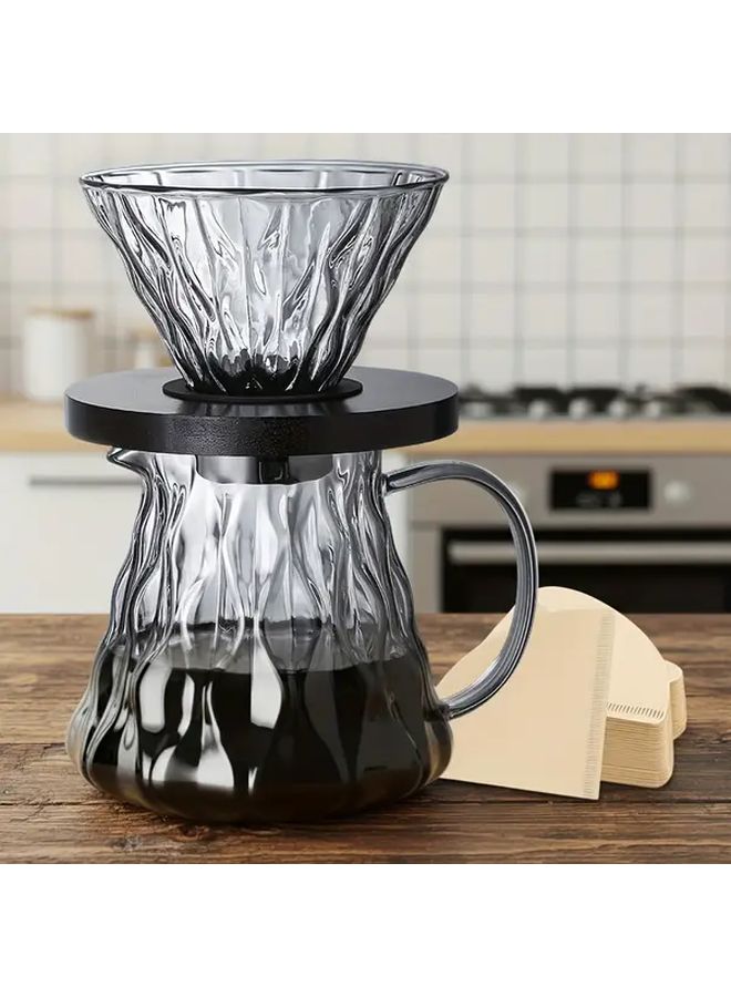 500ml 16oz Borosilicate Glass Coffee Pot With 100pcs Paper Filter And Glass Coffee Dripper 1 4 Cup Pour Over Heat Resistant Coffee Maker Set For Home Cafe Restaurant Camping Transparent - Image 1