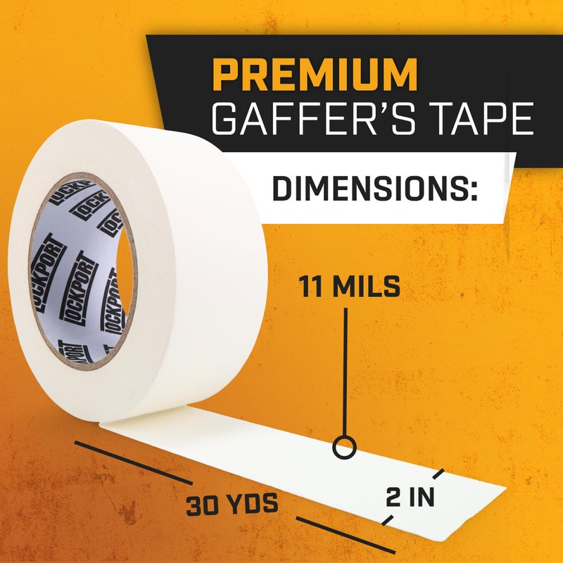 Lockport White Gaffers Tape 2 inch x 30 Yards - 2 Pack Pro White Gaff Tape - No Residue, Water Resistant, Non-Reflective, Easy Tear - Multipurpose - Image 2