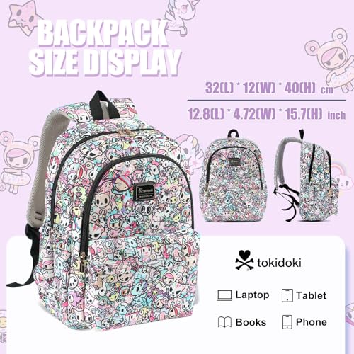 tokidoki School Backpack for Girls Cute Cartoon Laptop Backpack Casual Bookbags Lightweight Cloth Canvas School Bag Daypack Handbag Colorful - Image 3
