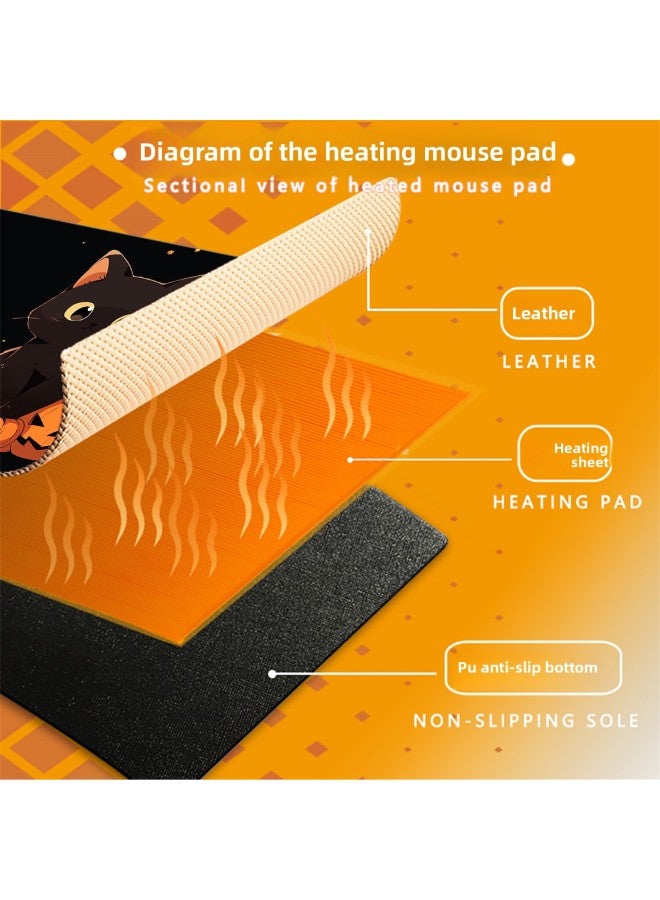 Loquat Oversized Dirty Resistant Mouse Mat  Funny Black Cat Pumpkin Black Leather Warm Table Mat Office Game Heating Mat-Color:330x800x2mm-Pattern:Heating Pad  2 (2) Black Cat And Pumpkin - Image 5