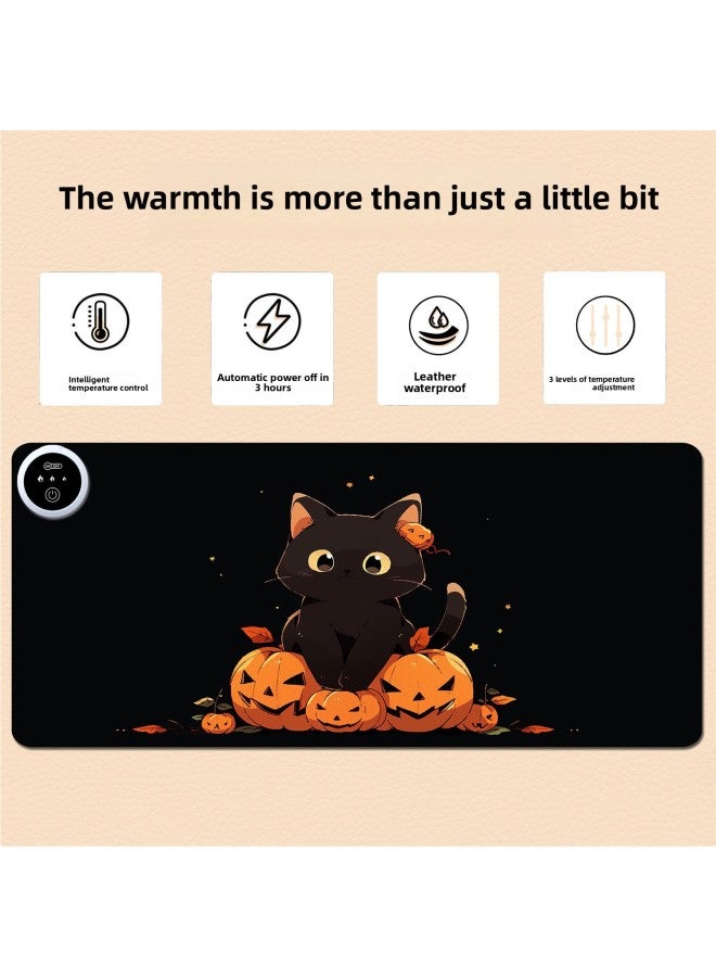 Loquat Oversized Dirty Resistant Mouse Mat  Funny Black Cat Pumpkin Black Leather Warm Table Mat Office Game Heating Mat-Color:330x800x2mm-Pattern:Heating Pad  2 (2) Black Cat And Pumpkin - Image 3