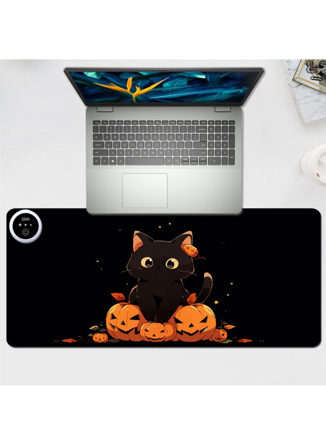 Loquat Oversized Dirty Resistant Mouse Mat  Funny Black Cat Pumpkin Black Leather Warm Table Mat Office Game Heating Mat-Color:330x800x2mm-Pattern:Heating Pad  2 (2) Black Cat And Pumpkin - Image 1