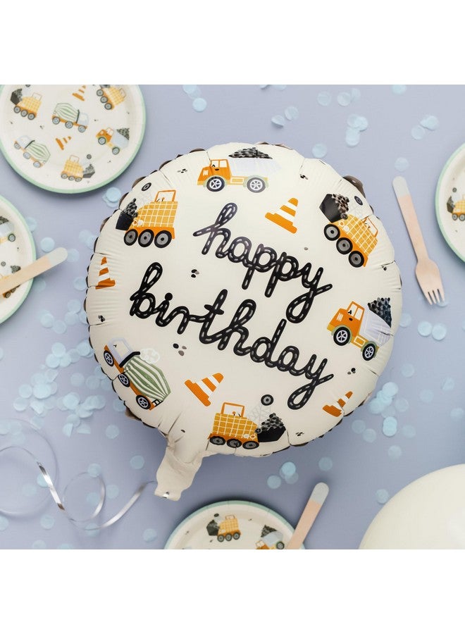 PartyDeco بالون فويل دائري عيد ميلاد سعيد مركبات البناء 18 بوصة ديكو حفلات، بالونات حفلات الأولاد، مستلزمات حفلة عيد ميلاد الأولاد في البناء - Image 3
