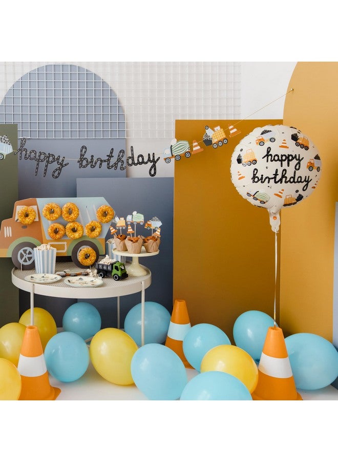 PartyDeco بالون فويل دائري عيد ميلاد سعيد مركبات البناء 18 بوصة ديكو حفلات، بالونات حفلات الأولاد، مستلزمات حفلة عيد ميلاد الأولاد في البناء - Image 4