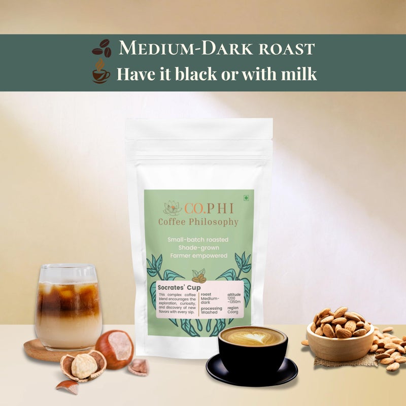 CO.PHI Coffee Philosophy Sample Pack Artisan Medley (3 x 100 gms) French Press Grind, Ground Coffee, Arabica Robusta Blend, Coorg, La Dolce Vita, Eureka, Existential Espresso, Washed Process - Image 5
